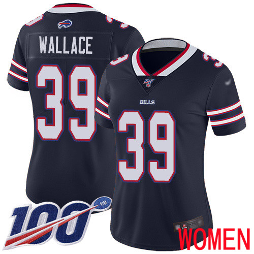 Women Buffalo Bills 39 Levi Wallace Limited Navy Blue Inverted Legend 100th Season NFL Jersey